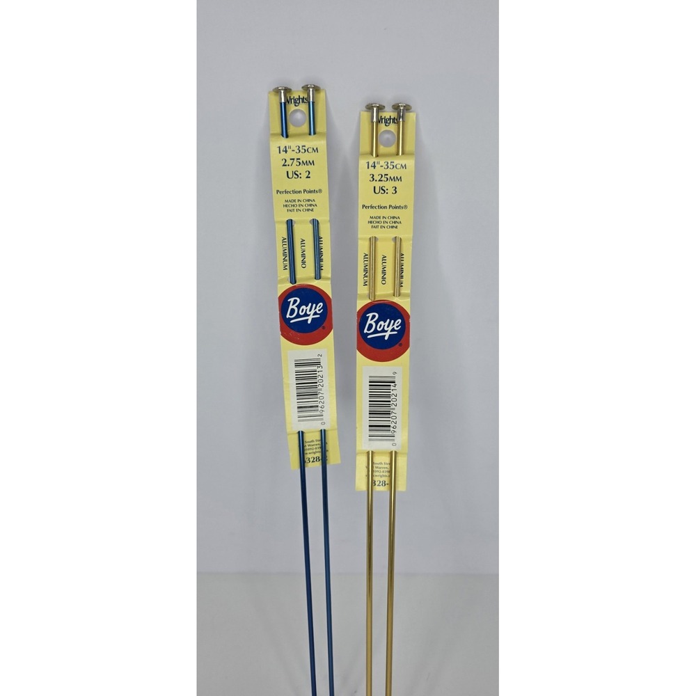 2 NEW Sets of Wrights‎ Boye Aluminum Knitting Needles Size 2 & 3 Blue & Gold